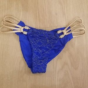 Beach bunny blue and gold bikini bottom